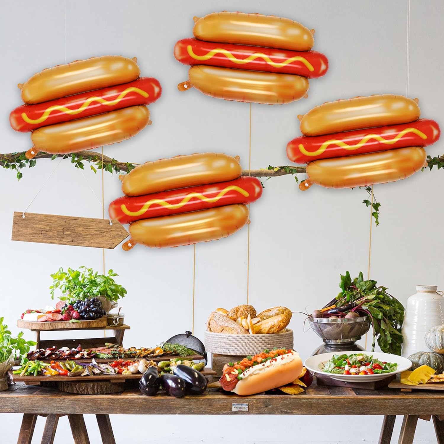 Food Giant Snacks - 6 stuks gigantische hotdogballonnen, voedselfolieballonnen picknick