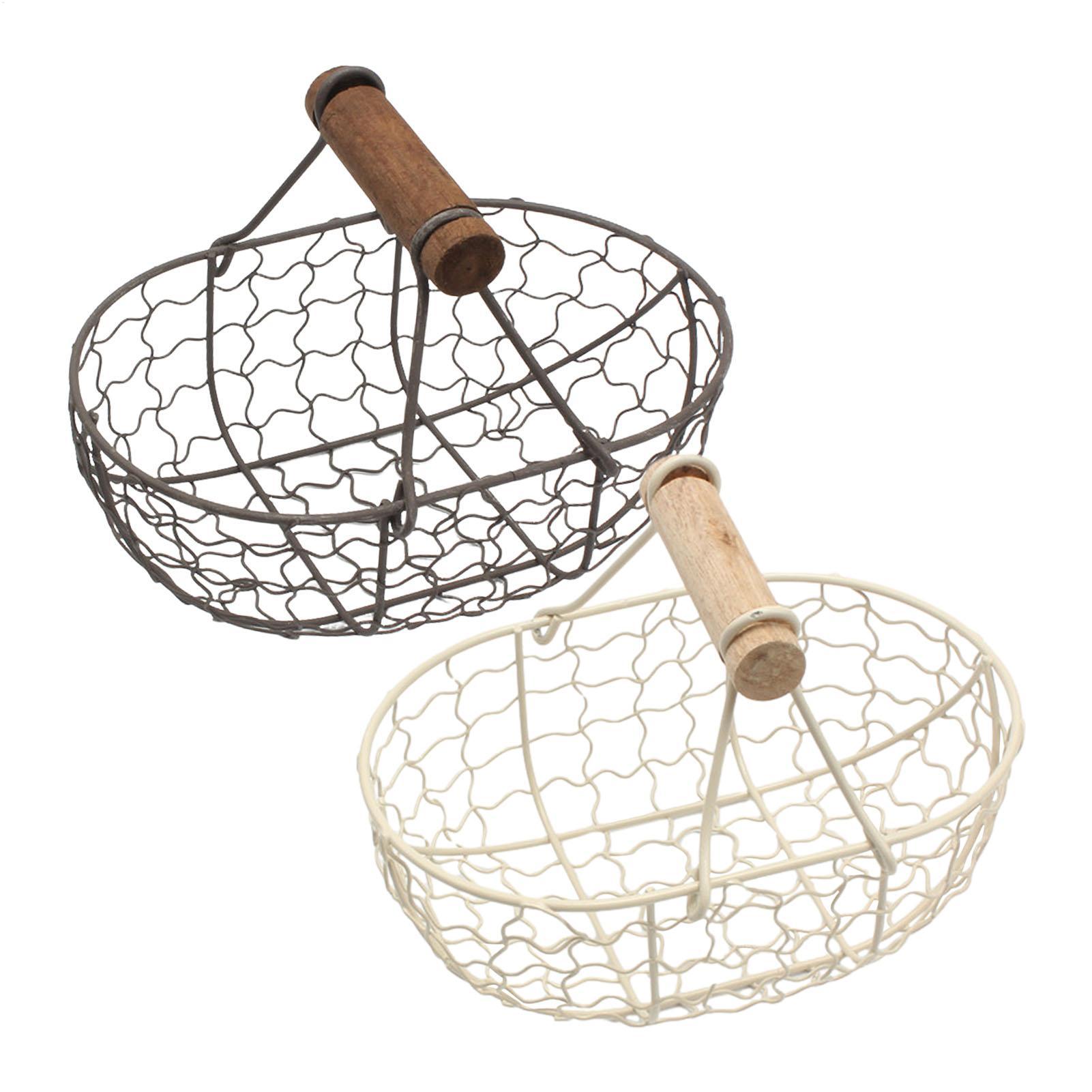 Food Snacks Basket - IJzeren opbergmand met houten handvat Snack