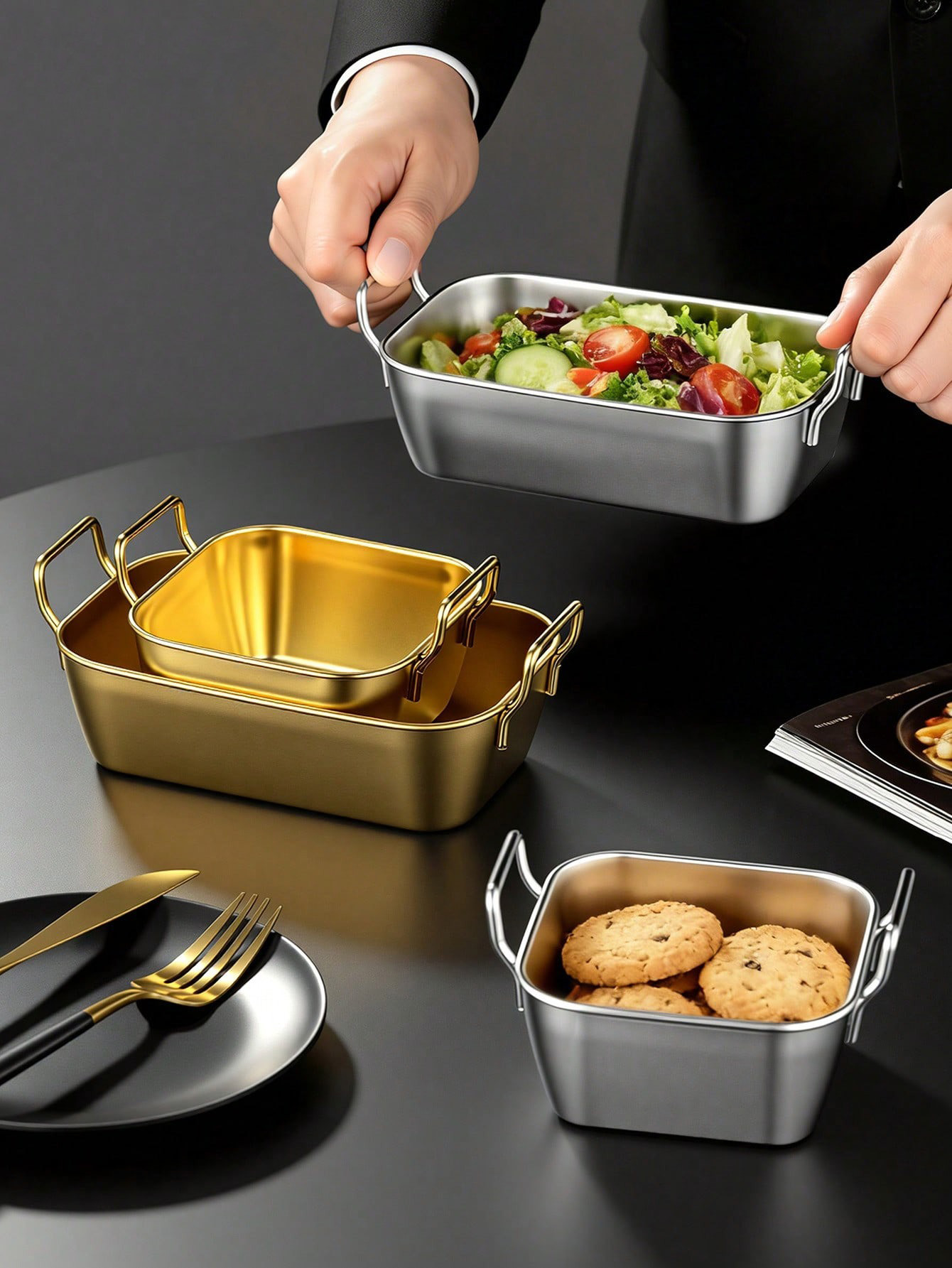 Food Snacks Basket - 1 stuks roestvrijstalen dubbeloor-frietmand, oorsnackmand, mand
