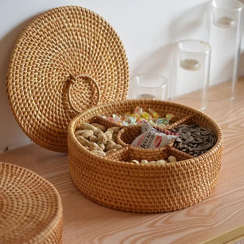 Food Snacks Basket - Natuurlijke rotanbox met 5 vakken, handgeweven