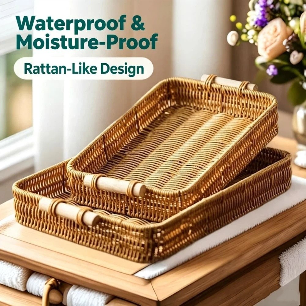 Food Snacks Basket - Snackbord met handvat, geweven opbergmand, ondiepe